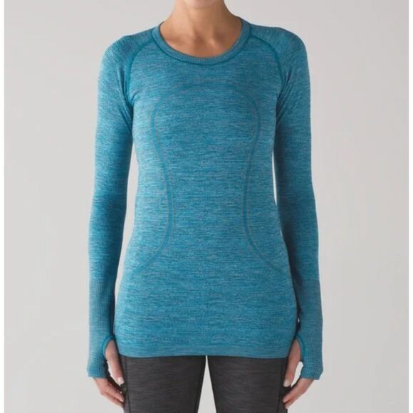 Women Lululemon Swiftly Tech Long Sleeve Crew in Indian Ocean / Black Size 4 - Picture 1 of 8